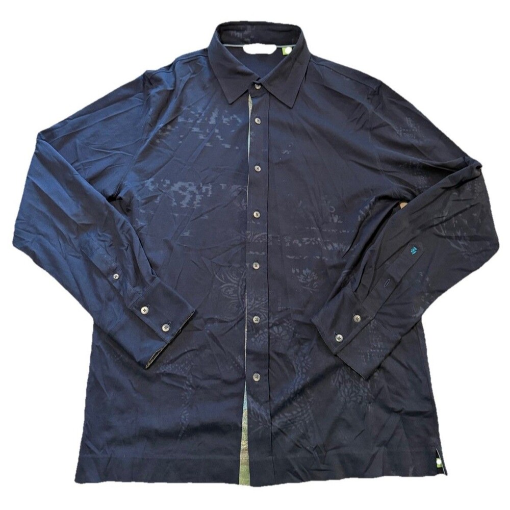 Robert Graham Mens Classic Fit Navy Blue Paisley Long Sleeve Button Up Shirt L